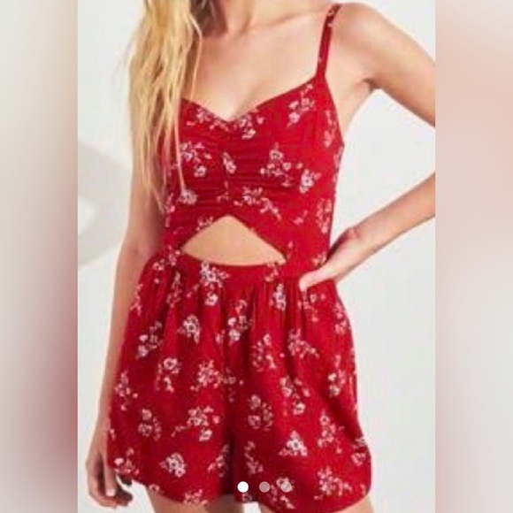 Hollister Pants - Hollister Floral Red Cutout Romper Size Large